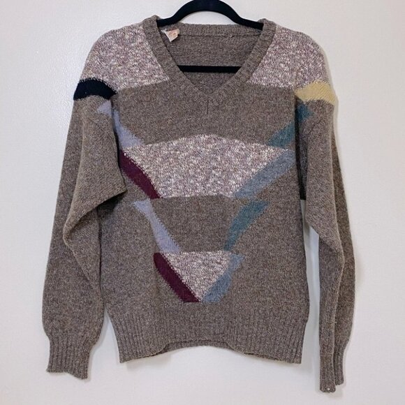 Vintage Wool Brown Dad Sweater Made  In Italy M - Picture 1 of 9
